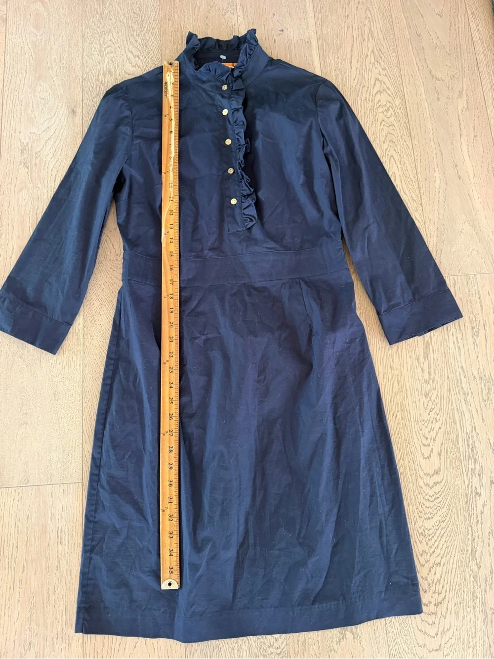 Tory Burch Navy Blue Cotton Ruffled Button-Front Sleeveless A-Line Dress Size 8